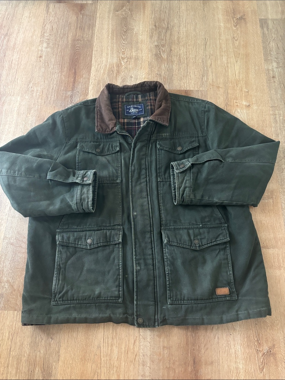 Bass Olive Green Canvas barn chore Field Jacket with Brown Corduroy Collar XXL